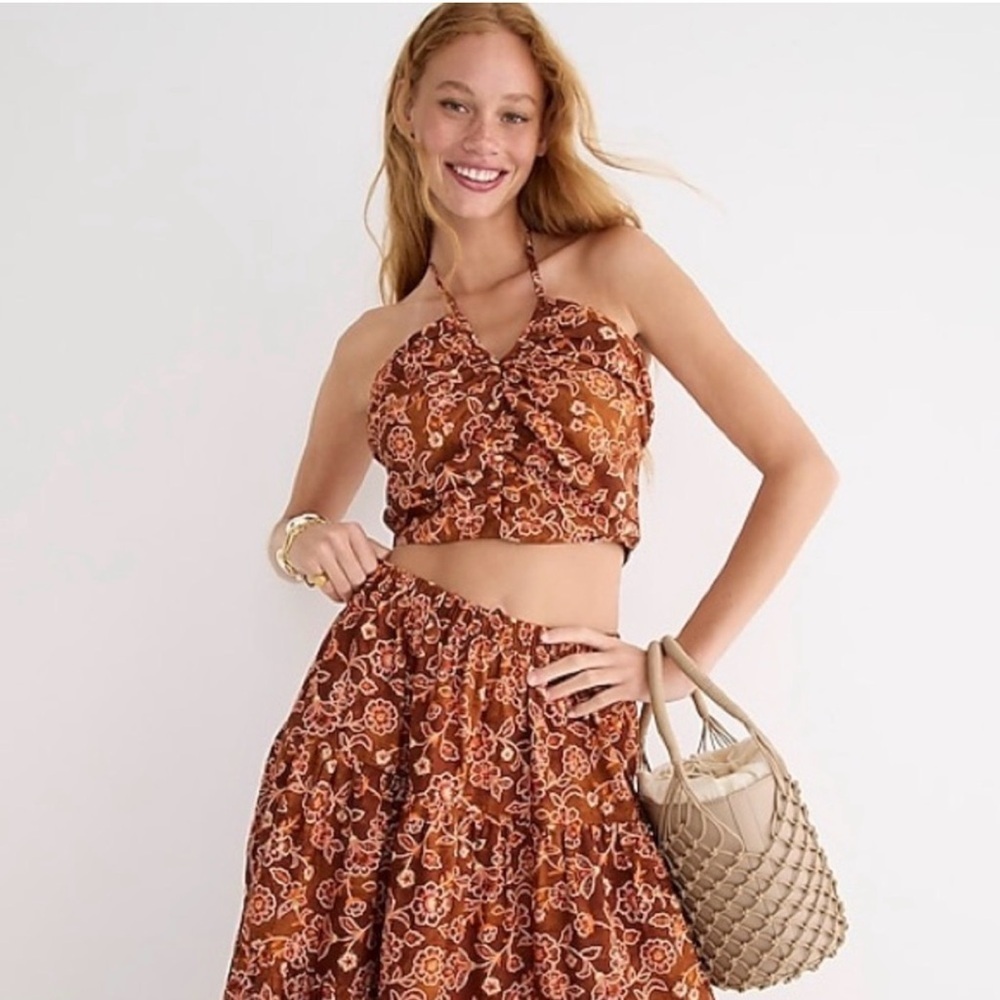 J. Crew V-Neck Halter Top Brow Vintage Vines Size 8 NWT